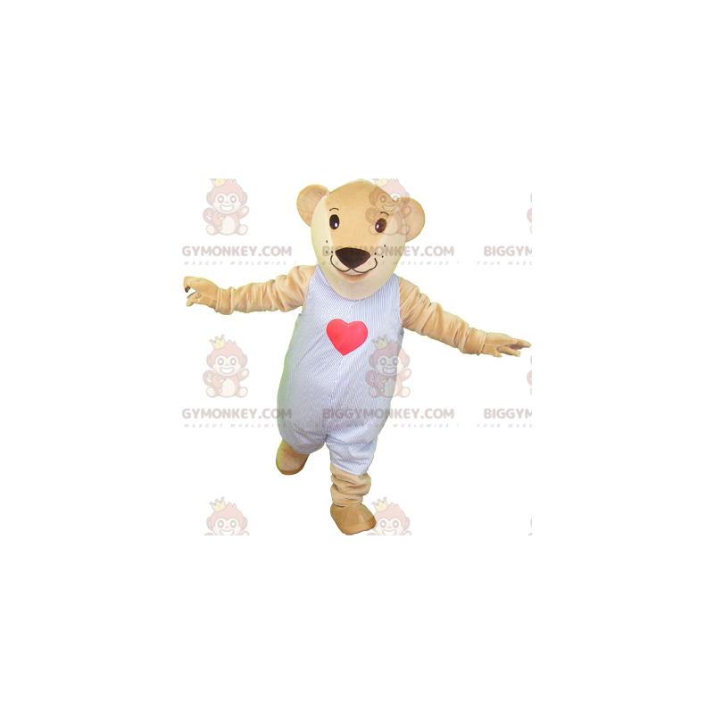 BIGGYMONKEY™ mascottekostuum beige pluche teddy in pyjama -