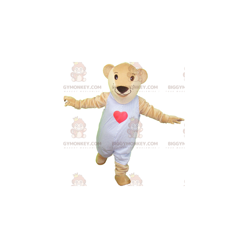 Traje de mascote BIGGYMONKEY™ ursinho de pelúcia bege de pijama