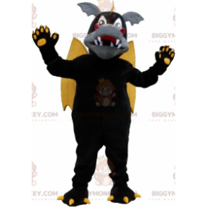 Costume de mascotte BIGGYMONKEY™ de dragon ailé noir gris et