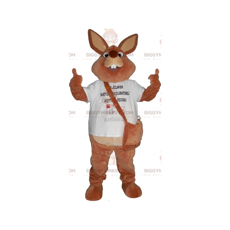 BIGGYMONKEY™ Kæmpebrun kaninmaskotkostume med taske -