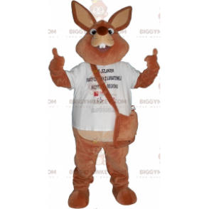 BIGGYMONKEY™ Kæmpebrun kaninmaskotkostume med taske -