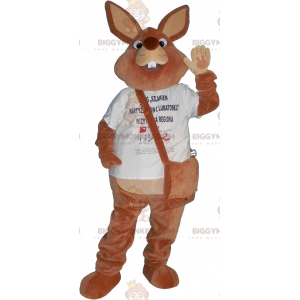 BIGGYMONKEY™ jätte brun kaninmaskotdräkt med väska -