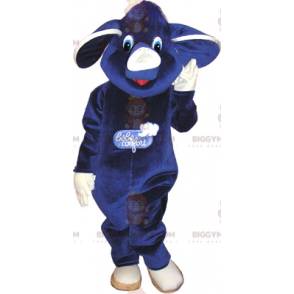 Traje de mascote BIGGYMONKEY™ de elefante azul roxo e branco