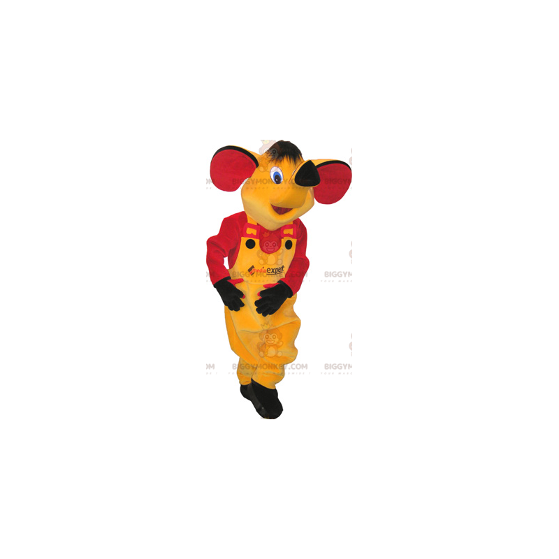 Gul elefant BIGGYMONKEY™ maskotdräkt klädd i gult och rött -