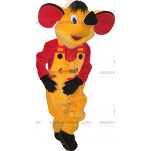 Gul elefant BIGGYMONKEY™ maskotdräkt klädd i gult och rött -