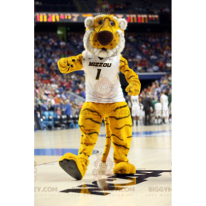 Costume mascotte BIGGYMONKEY™ tigre bianca e nera gialla -