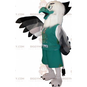 Traje de mascote de pássaro branco e verde BIGGYMONKEY™ em