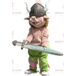 Fato de mascote viking realista BIGGYMONKEY™ com capacete e
