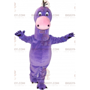 Traje de mascote de dinossauro gigante roxo muito fofo