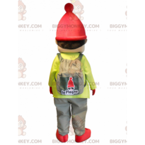 Liten pojke BIGGYMONKEY™ maskotdräkt klädd i skidutrustning -