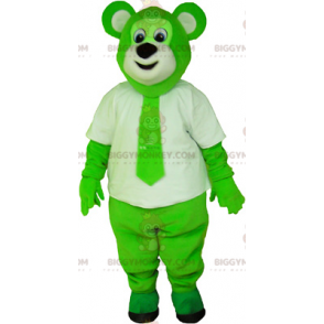 BIGGYMONKEY™ Furry, kleurrijk mascottekostuum met groene beer