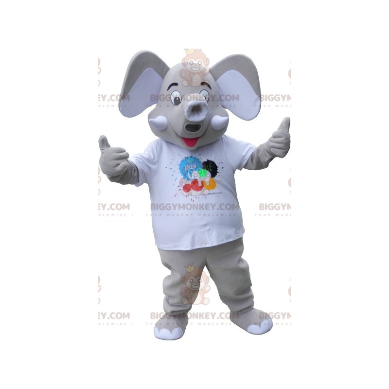 Traje de mascote BIGGYMONKEY™ Elefante cinza com orelhas