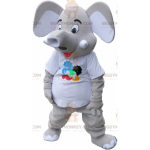 Traje de mascote BIGGYMONKEY™ Elefante cinza com orelhas