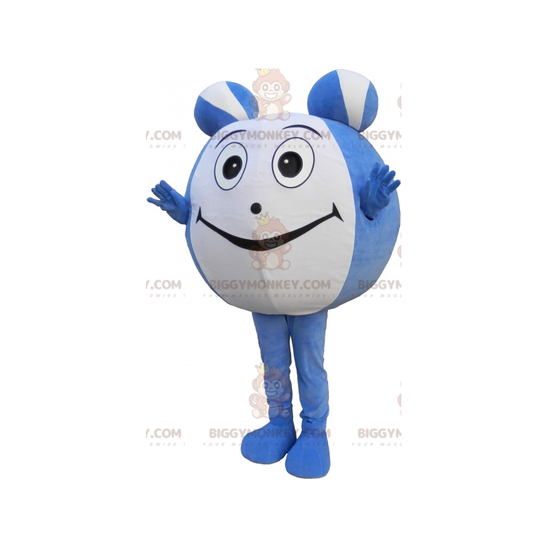 Costume da mascotte BIGGYMONKEY™ con palla bianca e blu.