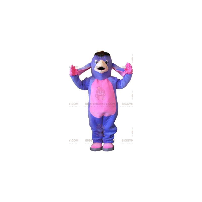 Traje de mascote de Burro Roxo e Rosa BIGGYMONKEY™. Traje de