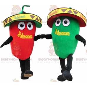 2 BIGGYMONKEY™s kæmpe grønne og røde chili-maskot. BIGGYMONKEY™