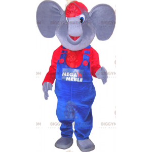 Elefant BIGGYMONKEY™ maskotdräkt klädd i blått och rött -