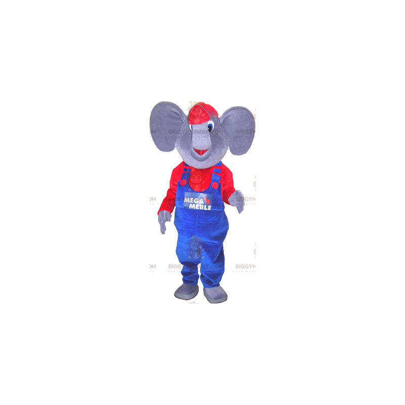 Traje de mascote de elefante BIGGYMONKEY™ vestido de azul e