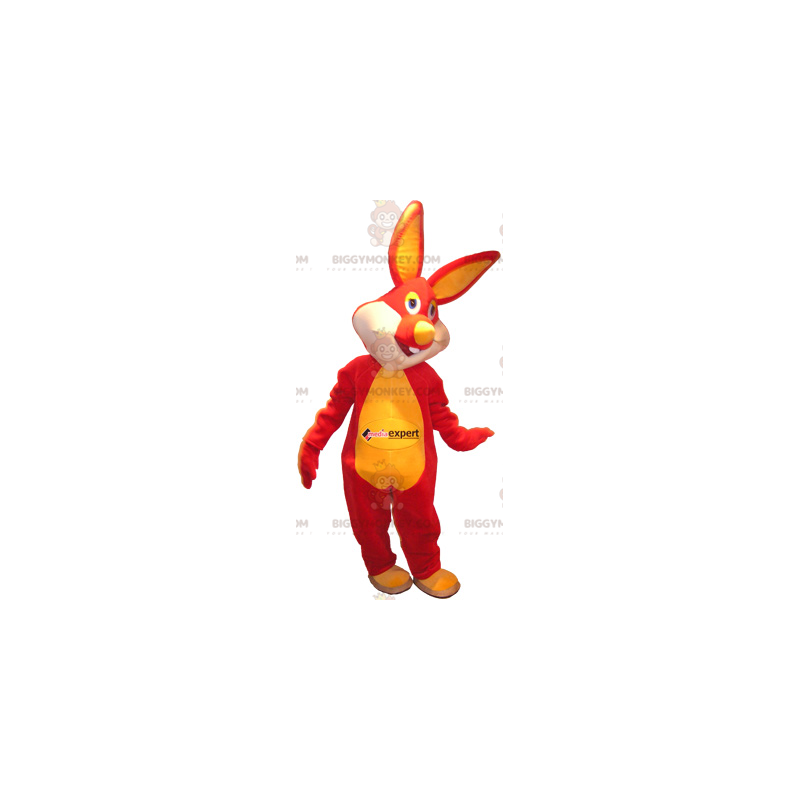 Costume de mascotte BIGGYMONKEY™ de lapin rouge et jaune avec