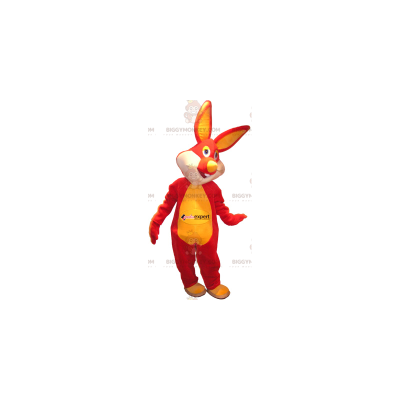 Kostým maskota BIGGYMONKEY™ Červený a žlutý králík s barevnýma