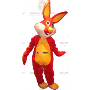 BIGGYMONKEY™ Maskotdräkt Röd och gul kanin med färgade ögon -