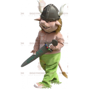 Realistic viking BIGGYMONKEY™ mascot costume with helmet and