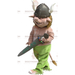 Realistický kostým maskota vikinga BIGGYMONKEY™ s helmou a