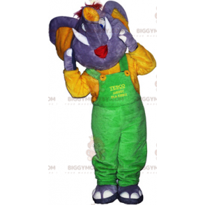 Traje de mascote BIGGYMONKEY™ Elefante cinza com macacão verde