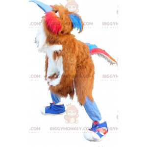 Costume mascotte BIGGYMONKEY™ uccello marrone bianco rosso blu