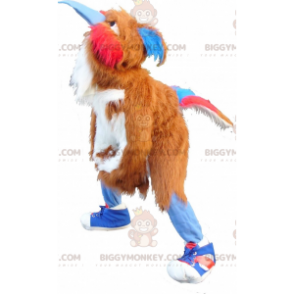 Costume mascotte BIGGYMONKEY™ uccello marrone bianco rosso blu