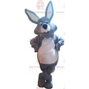 Fantasia de mascote de coelho gigante cinza e branco