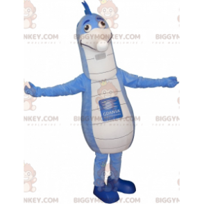 Disfraz de mascota caballito de mar azul y blanco grande