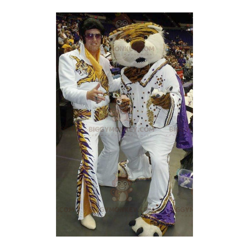Tiger BIGGYMONKEY™ mascottekostuum verkleed als Elvis -