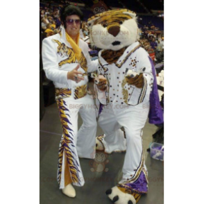 Tiger BIGGYMONKEY™ mascottekostuum verkleed als Elvis -