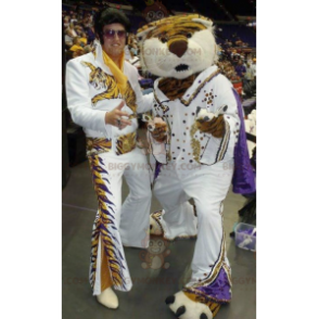 Traje de mascote Tiger BIGGYMONKEY™ vestido como Elvis –