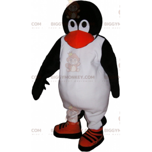 Bonito y entrañable disfraz de mascota de pingüino blanco y