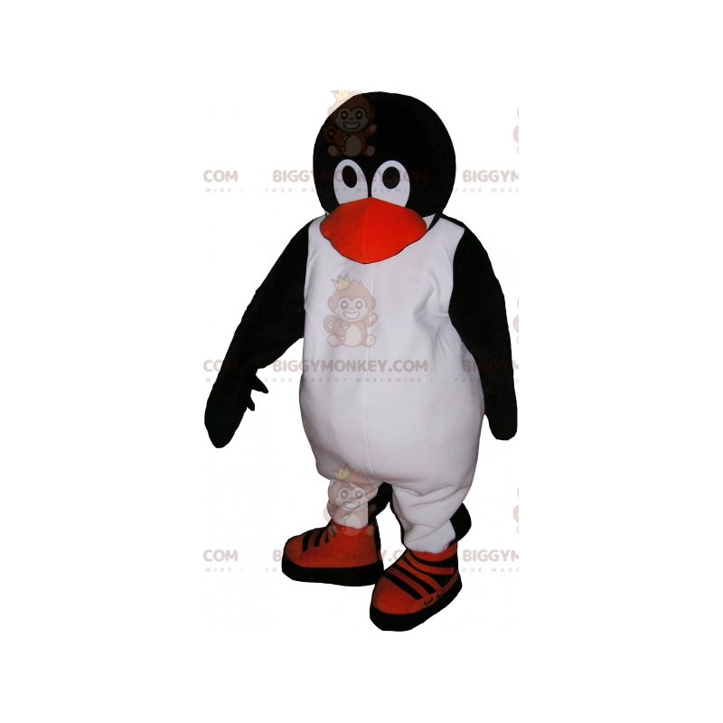 Bonito y entrañable disfraz de mascota de pingüino blanco y