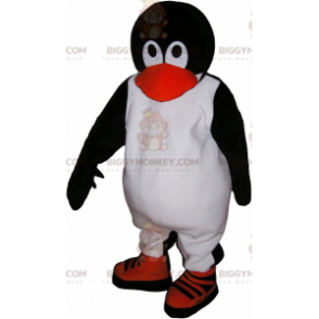 Bonito y entrañable disfraz de mascota de pingüino blanco y