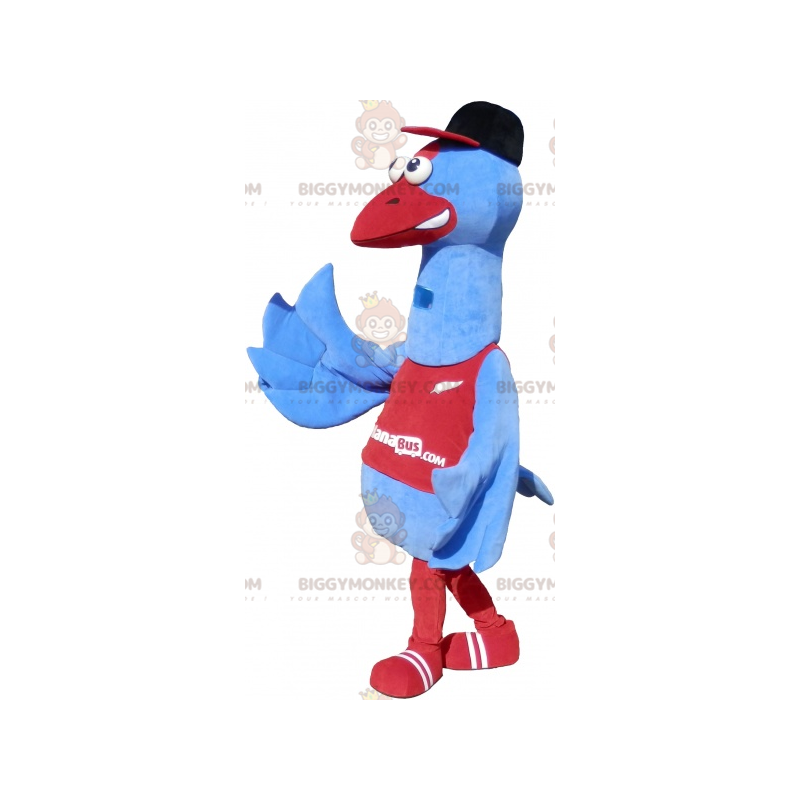 Disfraz de mascota de pájaro marino gigante azul y rojo
