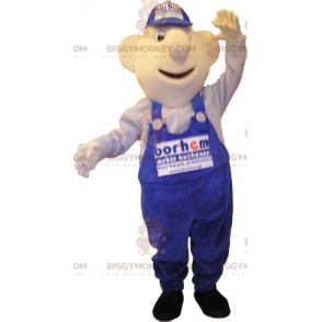 BIGGYMONKEY™ mascottekostuum van sneeuwman in blauwe overall en