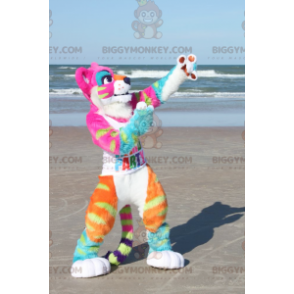 Neon kleur volledig roze leeuwin tijgerin BIGGYMONKEY™ mascotte