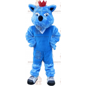 BIGGYMONKEY™ mascottekostuum blauwe hond met kroon. Blauw