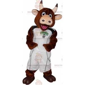 BIGGYMONKEY™ mascottekostuum met bruine koe en basketbaloutfit