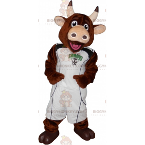 BIGGYMONKEY™ Ruskea lehmän maskottiasu koripalloasulla -