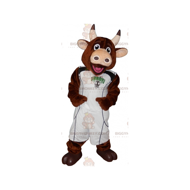 BIGGYMONKEY™ Brun ko-maskotkostume med basketball-outfit -