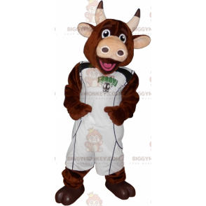 BIGGYMONKEY™ Brun ko-maskotkostume med basketball-outfit -