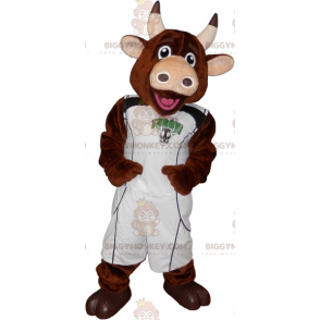 BIGGYMONKEY™ mascottekostuum met bruine koe en basketbaloutfit