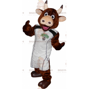 BIGGYMONKEY™ Καφέ μασκότ αγελάδας με στολή μπάσκετ -