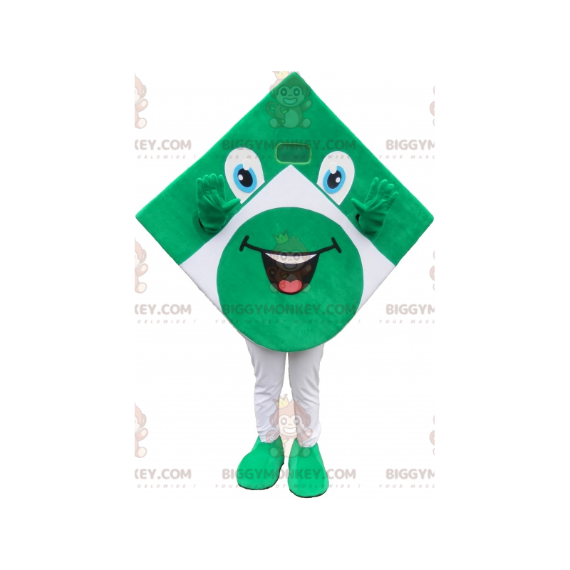 Zabawnie wyglądający kostium maskotki zielono-biały kwadrat