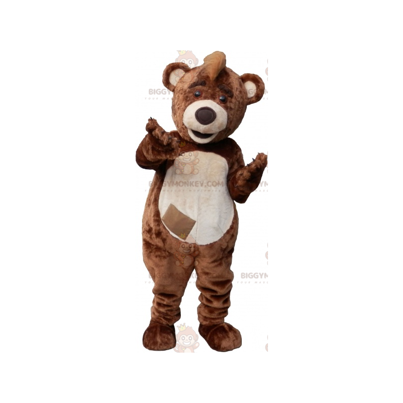 Στολή μασκότ BIGGYMONKEY™ Big Brown και Tan βελούδινη αρκούδα -